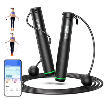 FitTrack 9FT Smart Jump Rope - Adjustable with Calorie & Time Tracking, Black