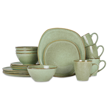 ChicTable Elegance - Modern Sage Green 16-Piece Smooth Ceramic Dinnerware Set for 4