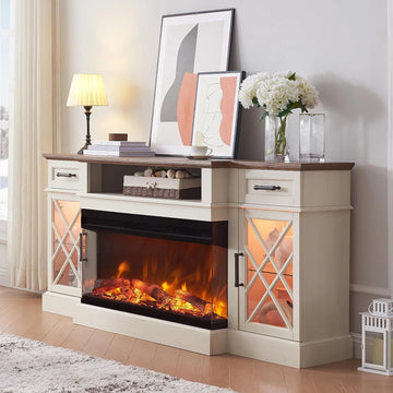 RusticFlame 70" 3-Sided Glass Farmhouse TV Stand with 36" Electric Fireplace for TVs up to 80