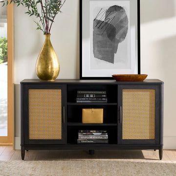 Springwood Cane Media Console - Charcoal TV Stand for TVs Up to 65" - Modern Design