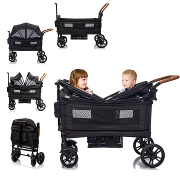 DualRide Wagon Stroller - Lightweight Folding Push-Pull Stroller for Kids & Cargo with Canopy