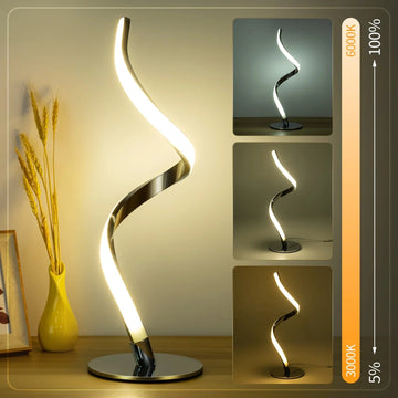 GlowWave Spiral Table Lamp - Touch-Controlled 3-Color Dimmable Nightstand Lamp for Bedroom & Office