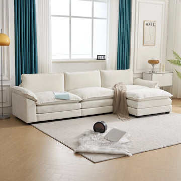 ComfortEase L-Shaped Sectional Sofa with Chaise – 3-Seat Sleeper Couch, Chenille Fabric, Beige