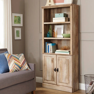Crossmill 71" 5-Shelf Bookcase with Doors – Weathered Wood Finish, Stylish Storage Solution