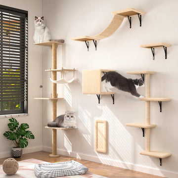 Damyanti Luxe Wall-Mounted Cat Tree - 6-Tier Shelved Climbing Center for Cats
