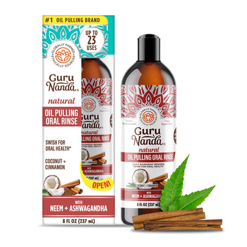 Coconut & Cinnamon Oil Pulling Flavor + Neem & Ashwagandha - Oral Rinse Mouthwash - 8 Oz