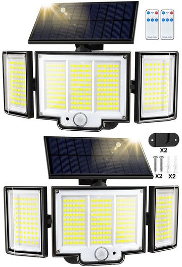 GlowGuard Solar Lights - 348 LED Motion Sensor Security Flood Lights with Remote, 3 Modes, 2-Pack