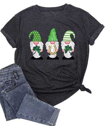 St. Patricks Day Shirt for Womens Cute Gnomes T-Shirt Shamrock Printed Shirts Short Sleeve Graphic Tees Tops