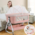 CozyNest Folding Baby Bassinet - Portable Travel Crib with Wheels, Pink