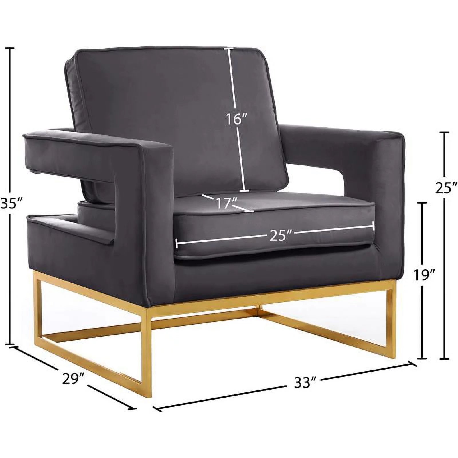 OpulentNoah Gray Velvet Accent Chair - Luxurious Gold Iron Base for Modern Living Space