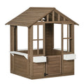 SunnyPlay Kids Outdoor Playhouse with Doors & Windows - Brown Wooden Garden Playhouse
