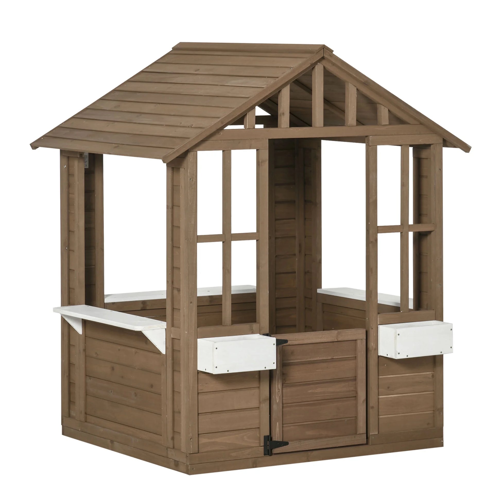 SunnyPlay Kids Outdoor Playhouse with Doors & Windows - Brown Wooden Garden Playhouse