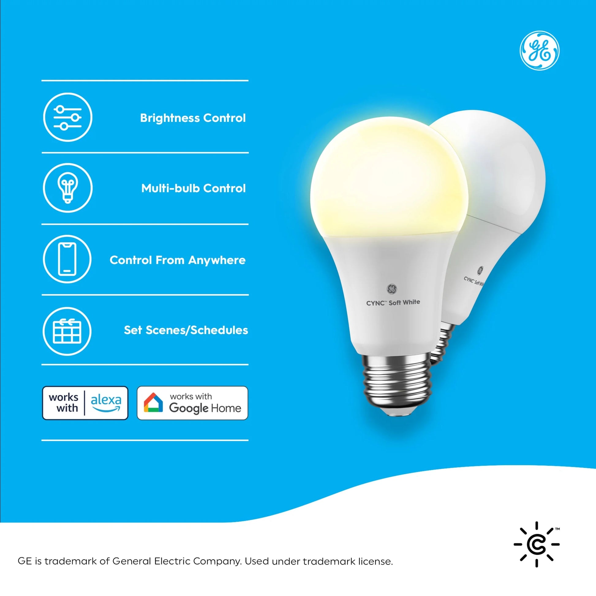 Cync by GE Smart LED A19 Bulbs - Soft White, 60W, Medium Base, 2-Pack Indoor Lighting
