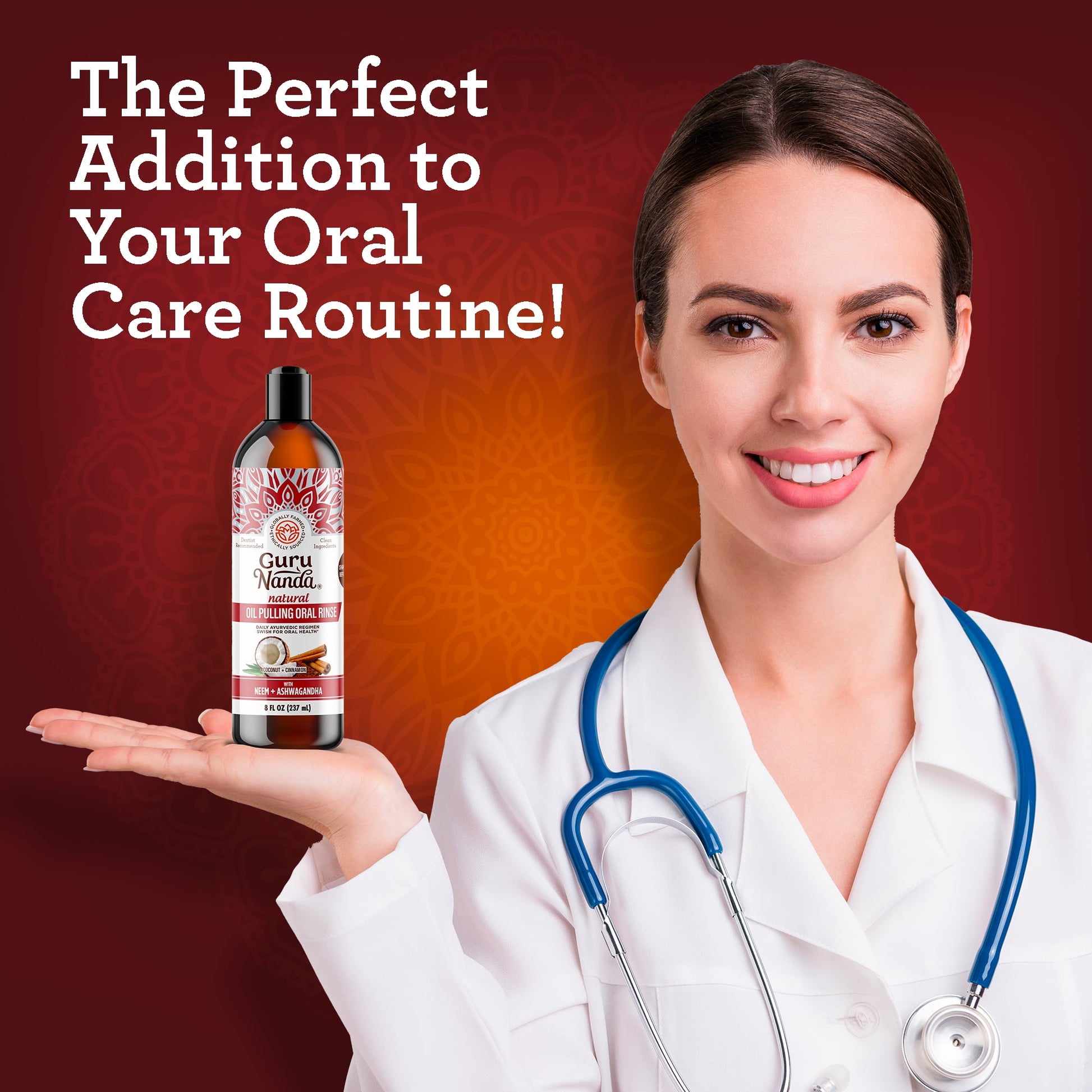 Coconut & Cinnamon Oil Pulling Flavor + Neem & Ashwagandha - Oral Rinse Mouthwash - 8 Oz