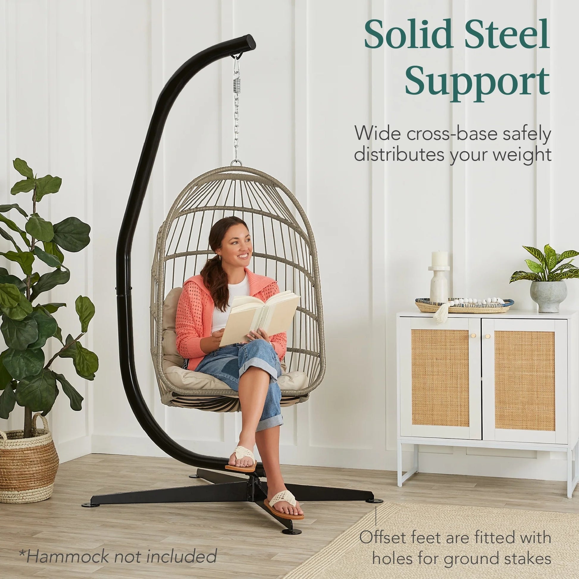 RelaxHaven Metal Hanging Hammock Stand - Weather-Resistant Black C-Stand with Offset Base