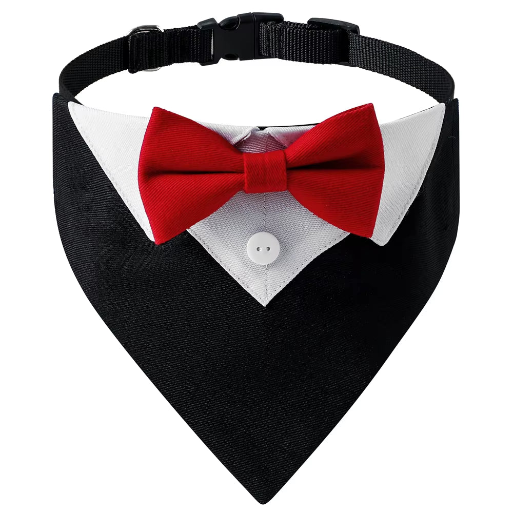 Sucado Bow Tie Dog Collar Tuxedo Bandana Adjustable Formal Puppy Triangle Neck Wear for Wedding Birthday Dress-Up Cosplay Party