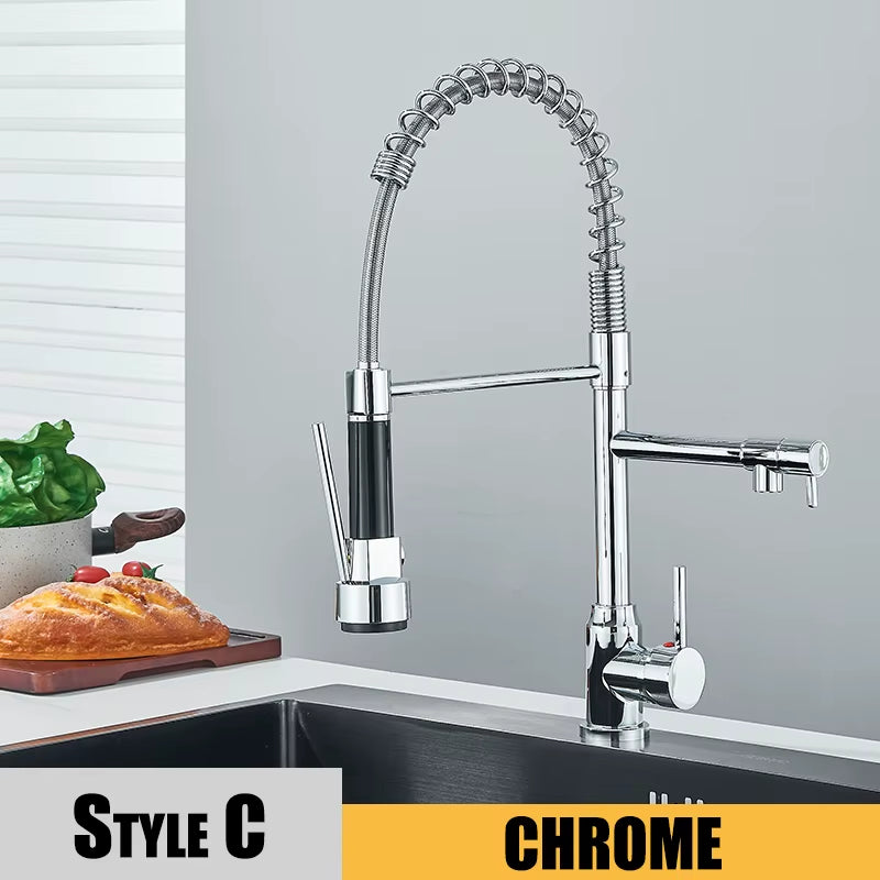 Black Kitchen Sink Faucet Pull down Hot and Cold Water Mixer2 Mode Tap with Dual Spout 360 Rotation Flexible Deck Mounted