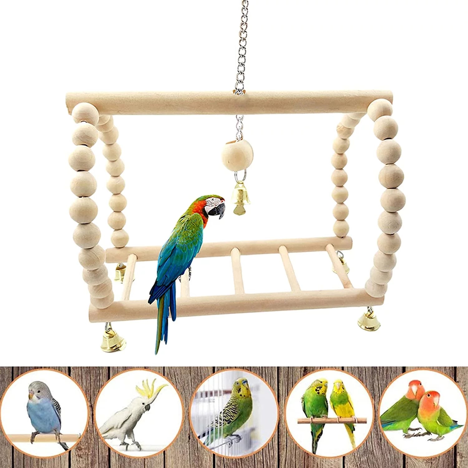 ParrotPal 8-Piece Extra Large Wooden Bird Toys Set – Swing & Chewing Toys for Parakeets & Parrots