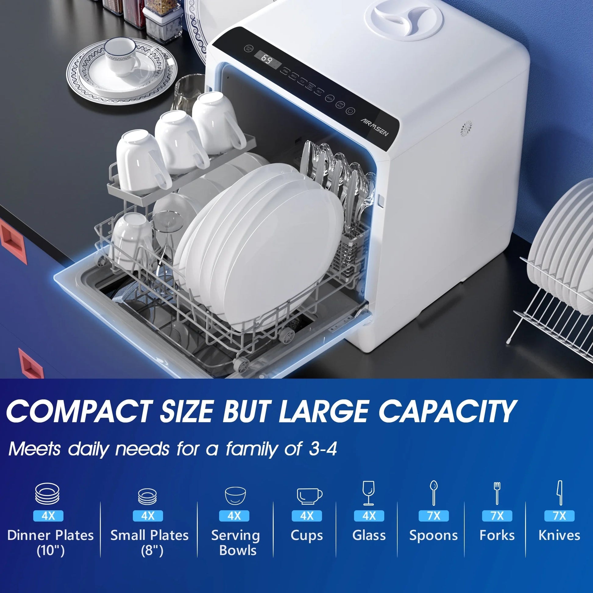 CleanEase Mini Dishwasher - Portable Countertop with 5L Water Tank & Air-Dry Function