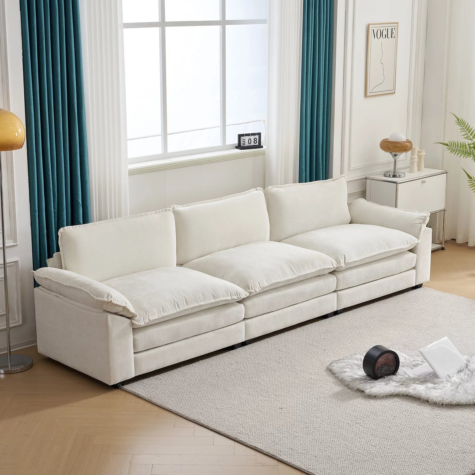 ComfortEase L-Shaped Sectional Sofa with Chaise – 3-Seat Sleeper Couch, Chenille Fabric, Beige