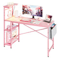 PixelGlow Gaming Desk - 52 Inch with LED Lights & Shelves in Pink