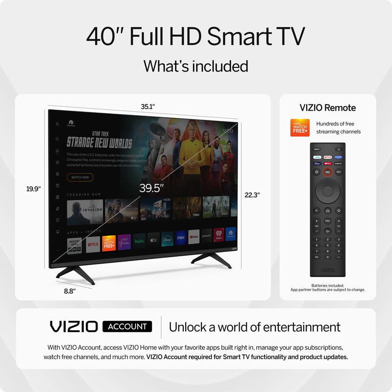 VFD40M-08 40-Inch Full HD Smart LED TV - 1080P High-Definition Entertainment Display (New)