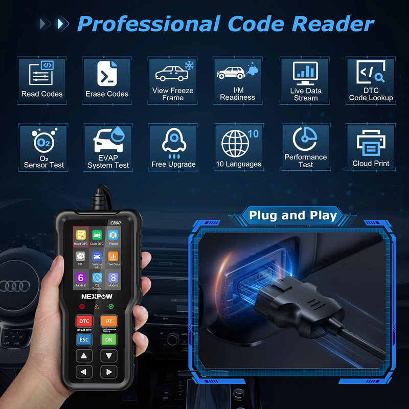 AutoPro OBD2 Diagnostic Scanner - ABS, SRS, Airbag & Check Engine Code Reader Tool