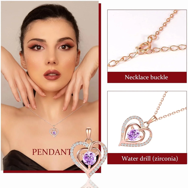 EverLove Rose Gift Set - 925 Sterling Silver Double Heart Necklace for Her, Anniversary, Valentine's, Birthday, Christmas