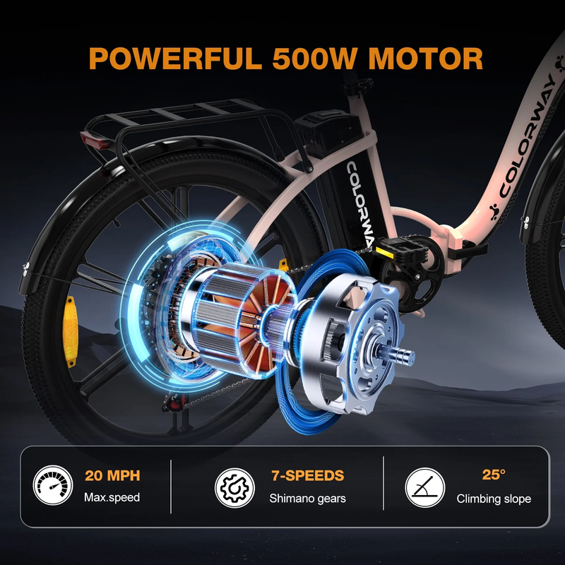BK37M Urban Cruiser - 26'' Foldable City Electric Bike for Adults, 36V 500W UL2849 E-Bike w/ Removable Battery
