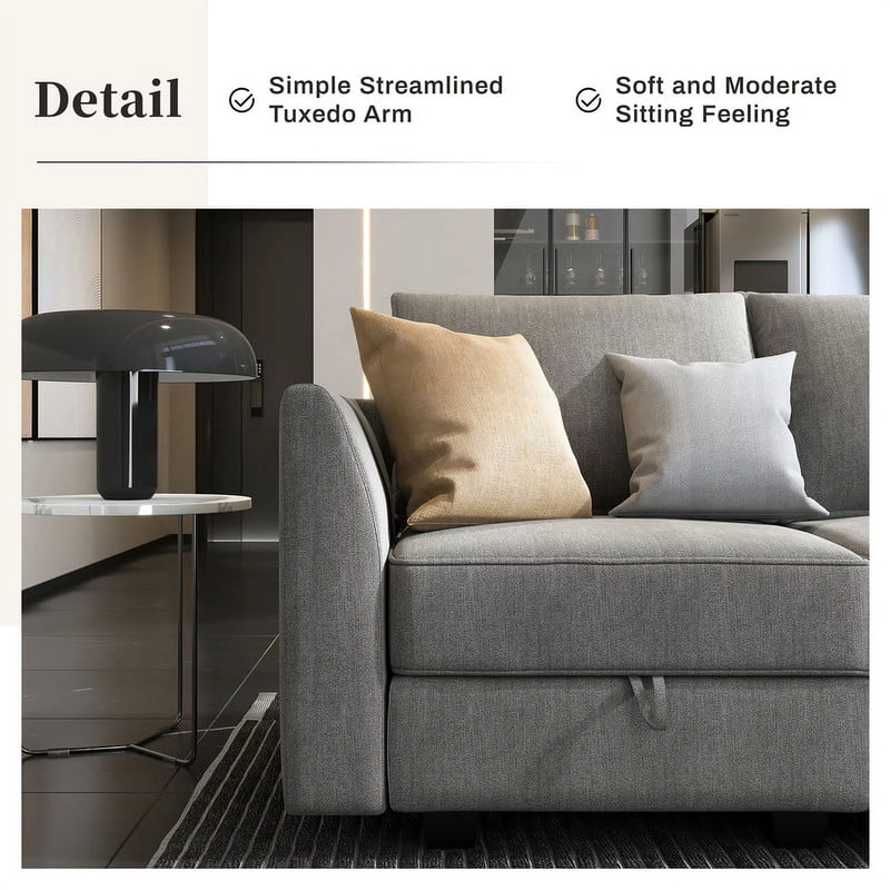 GreyComfort Luxe Sofa Set - Modern Living Room Furniture with Storage Ottomans for Stylish Spaces