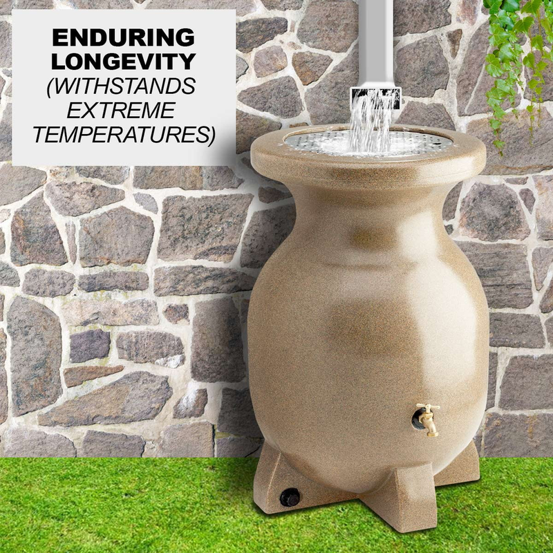 EcoFlow 55 Gallon Rain Barrel - Beige 210L Eco-Friendly Water Collection System, Durable & Corrosion-Resistant