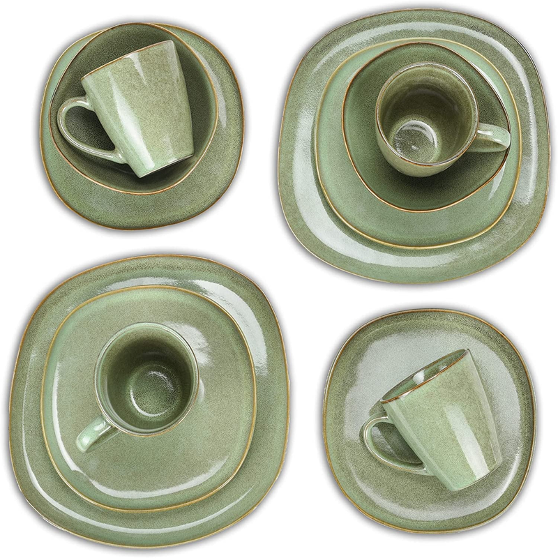 ChicTable Elegance - Modern Sage Green 16-Piece Smooth Ceramic Dinnerware Set for 4