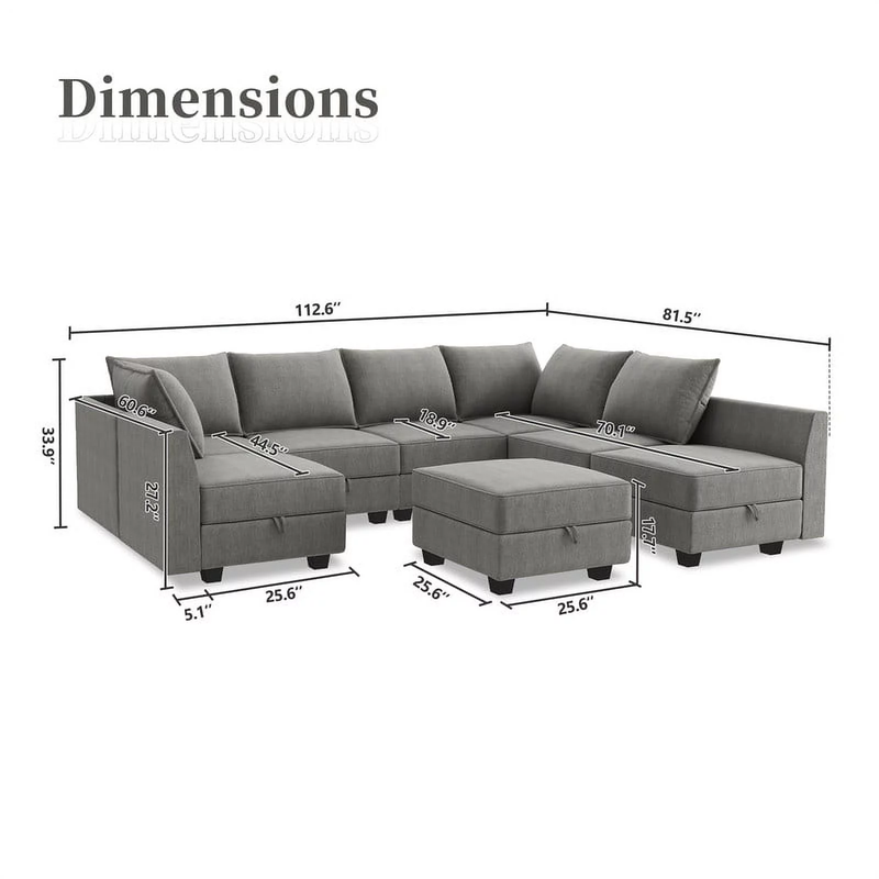 GreyComfort Luxe Sofa Set - Modern Living Room Furniture with Storage Ottomans for Stylish Spaces