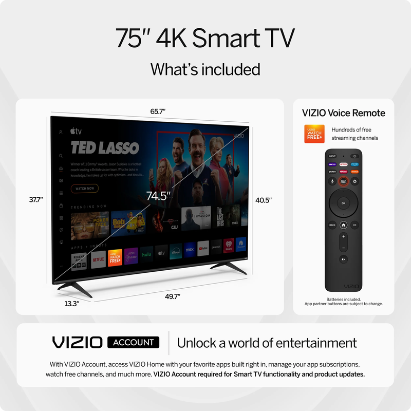 Vizio V-Series 75-Inch 4K UHD HDR Smart TV 2023 - Crystal-Clear LED Display V755M-K03
