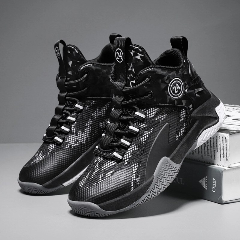HoopMaster Kids Basketball Sneakers – High-Top Boys & Girls Trainers, Comfortable Black Shoes (Little & Big Kid)
