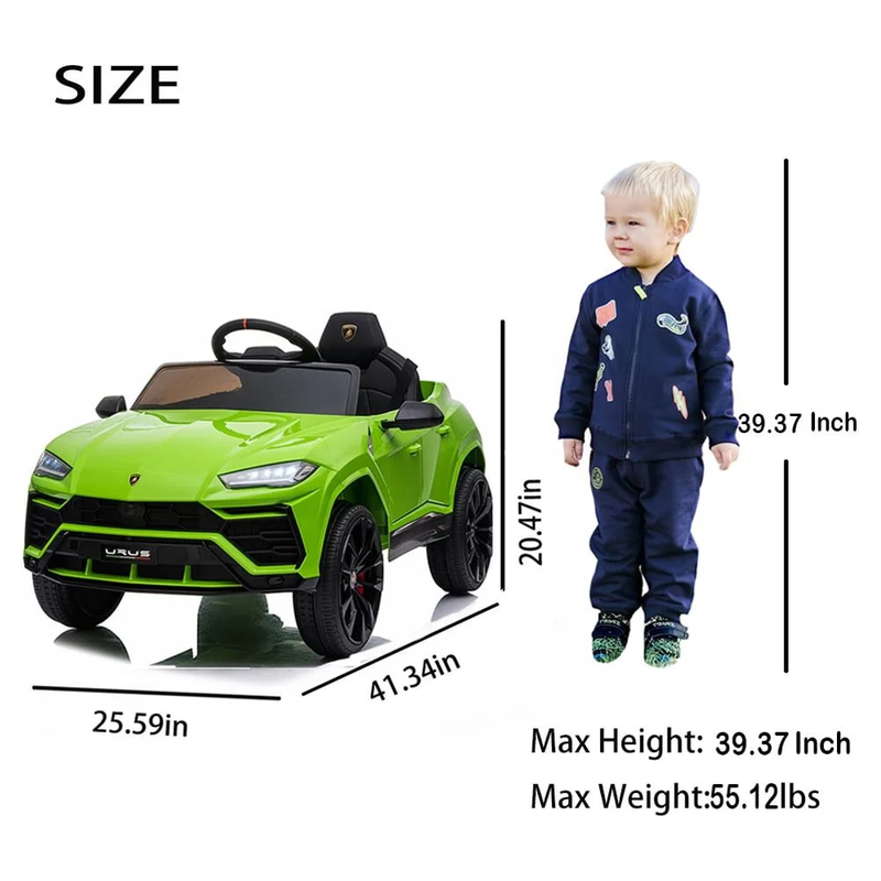 Lamborghini Urus 12V Ride-On Car - Green Electric Vehicle for Kids with Remote, MP3, LED Lights