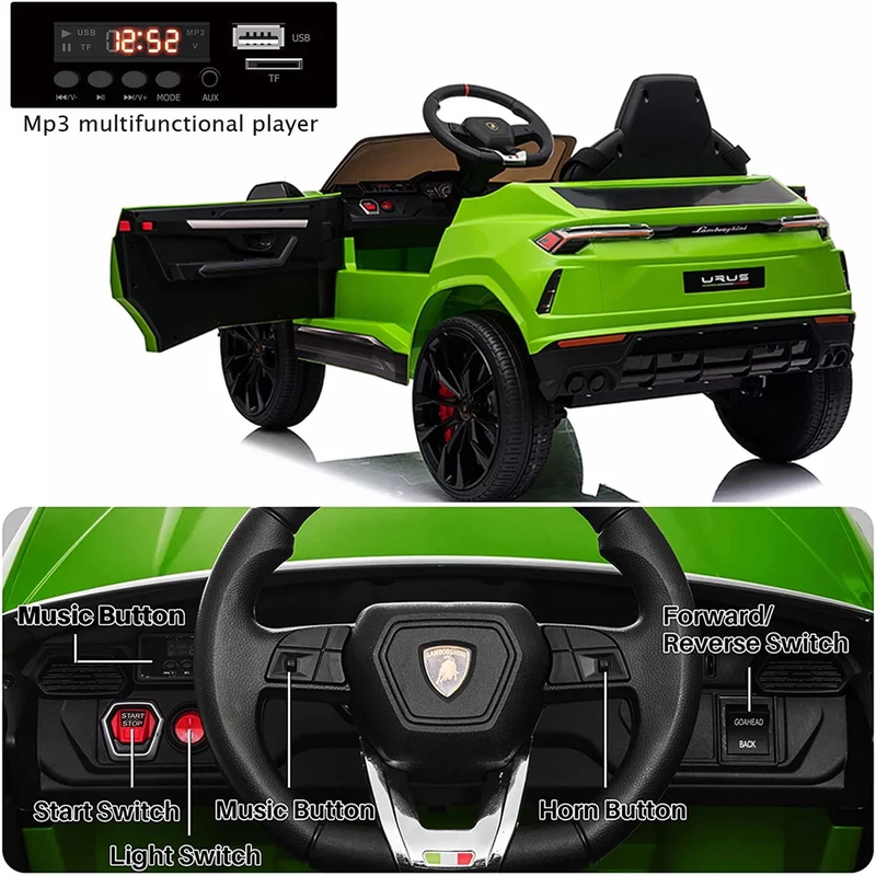 Lamborghini Urus 12V Ride-On Car - Green Electric Vehicle for Kids with Remote, MP3, LED Lights