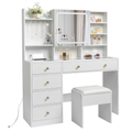 GlowGlam Vanity Desk - 47.2'' Makeup Table with 3 Color Lights, USB Charging, Hidden Storage & Drawers