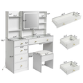 GlowGlam Vanity Desk - 47.2'' Makeup Table with 3 Color Lights, USB Charging, Hidden Storage & Drawers