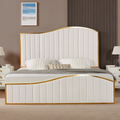 Royal Elegance King Size Bed Frame - Vertical Channel Gold Trim Headboard & Footboard