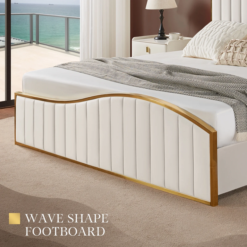 Royal Elegance King Size Bed Frame - Vertical Channel Gold Trim Headboard & Footboard