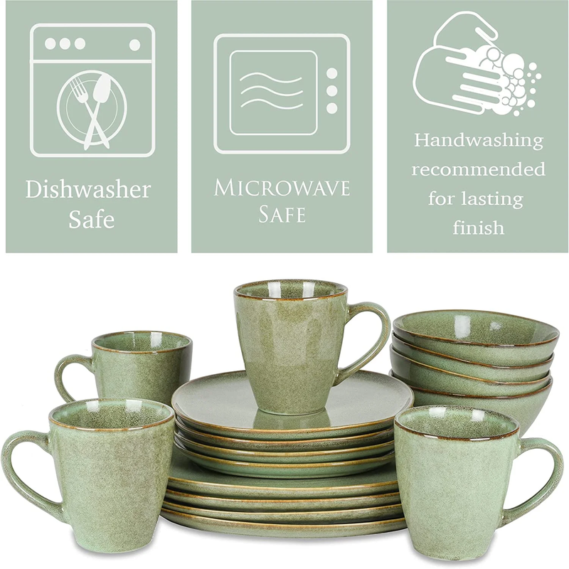 ChicTable Elegance - Modern Sage Green 16-Piece Smooth Ceramic Dinnerware Set for 4