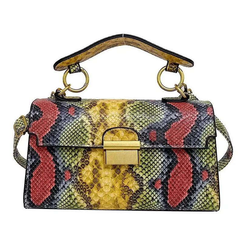 Serpentine Luxe - Women’s Snakeskin Leather Shoulder Bag, Small Square Clutch Purse, Designer Evening Handbag