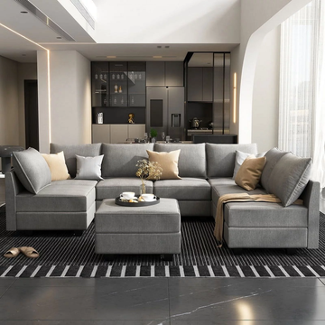 GreyComfort Luxe Sofa Set - Modern Living Room Furniture with Storage Ottomans for Stylish Spaces