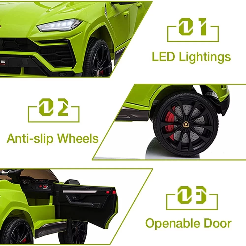 Lamborghini Urus 12V Ride-On Car - Green Electric Vehicle for Kids with Remote, MP3, LED Lights