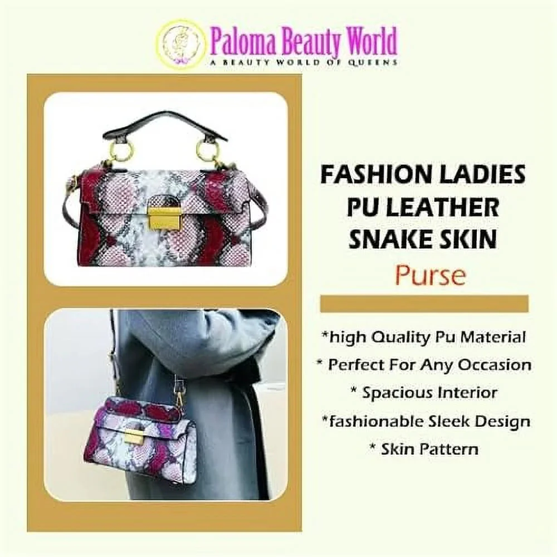 Serpentine Luxe - Women’s Snakeskin Leather Shoulder Bag, Small Square Clutch Purse, Designer Evening Handbag