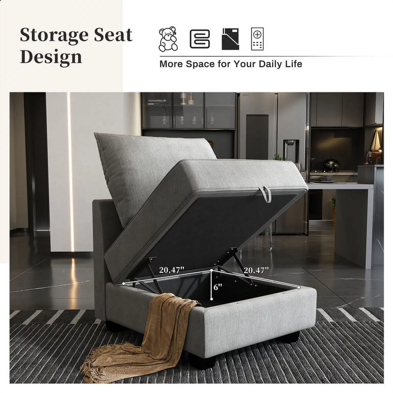 GreyComfort Luxe Sofa Set - Modern Living Room Furniture with Storage Ottomans for Stylish Spaces