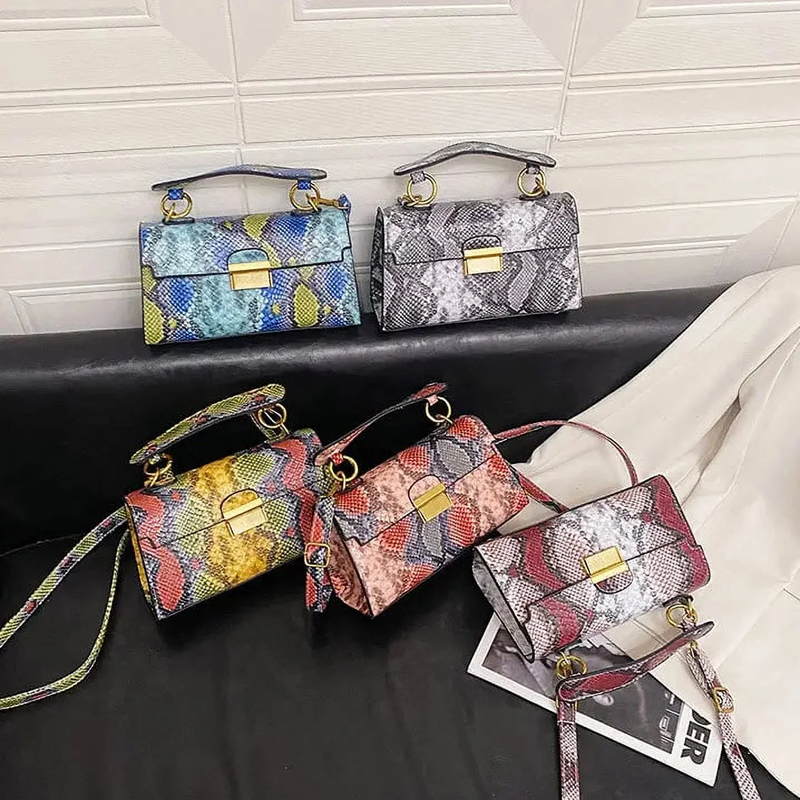 Serpentine Luxe - Women’s Snakeskin Leather Shoulder Bag, Small Square Clutch Purse, Designer Evening Handbag