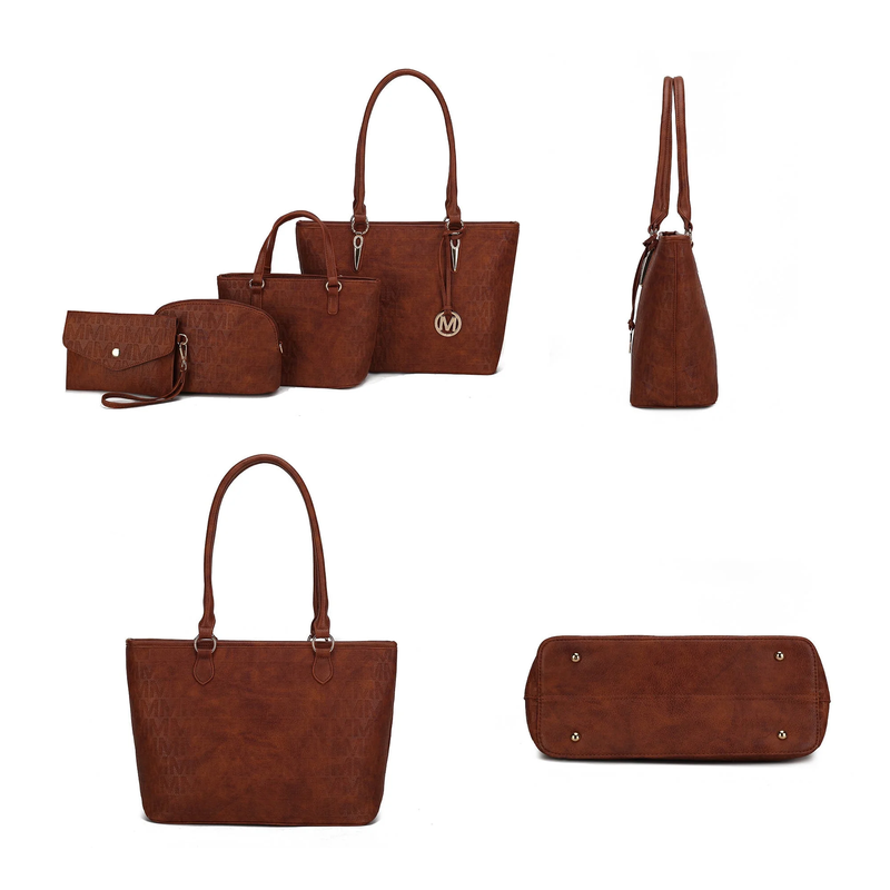 Edelyn Signature Vegan Leather Tote Bag Set - 4 Pcs Women’s Embossed Collection by Mia K