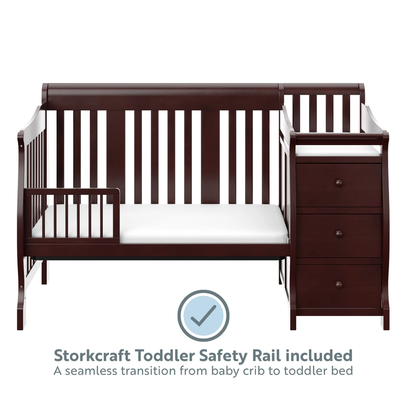 Portofino 5-in-1 Convertible Crib with Changer - Espresso Wood Finish Nursery Essential for Infants & Toddlers